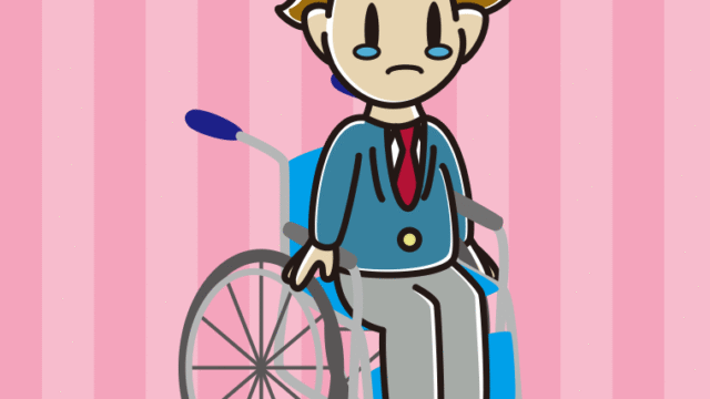 車椅子で泣く男子高校生のイラスト【色、背景あり】PNG