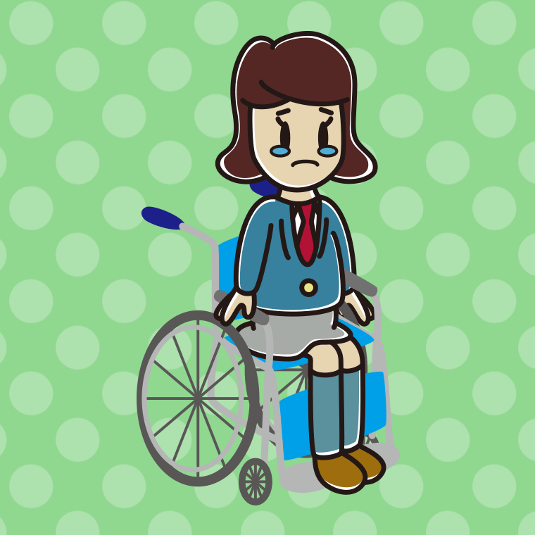 車椅子で泣く女子高校生のイラスト【色、背景あり】PNG