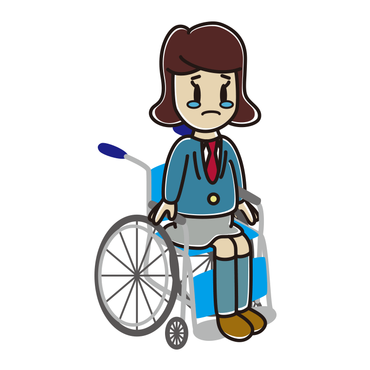 車椅子で泣く女子高校生のイラスト【色あり、背景なし】透過PNG