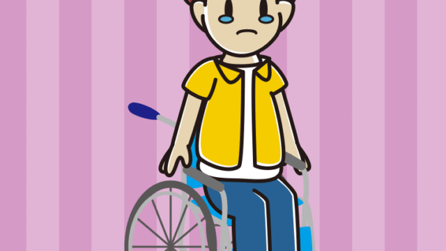 車椅子で泣く男子大学生のイラスト【色、背景あり】PNG