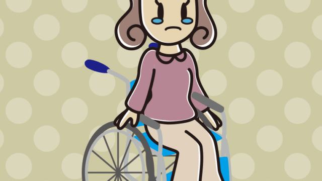 車椅子で泣く女子大学生のイラスト【色、背景あり】PNG