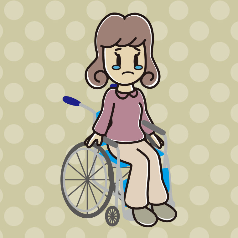 車椅子で泣く女子大学生のイラスト【色、背景あり】PNG