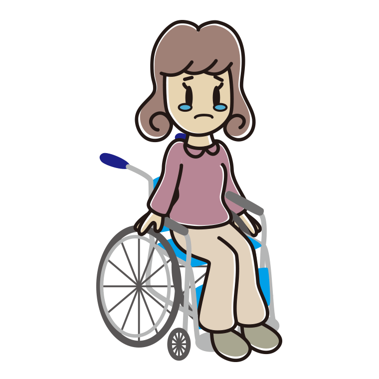 車椅子で泣く女子大学生のイラスト【色あり、背景なし】透過PNG