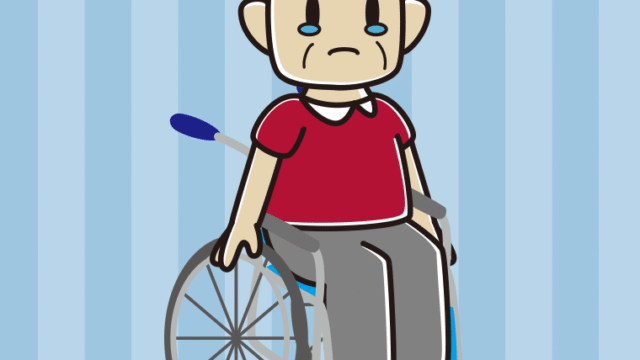 車椅子で泣くおじさんのイラスト【色、背景あり】PNG