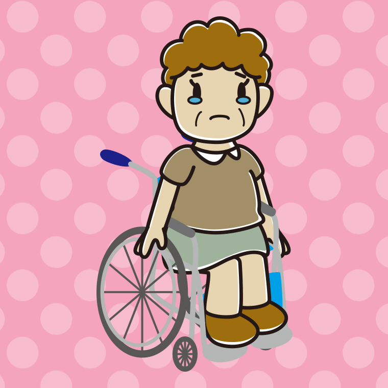 車椅子で泣くおばさんのイラスト【色、背景あり】PNG