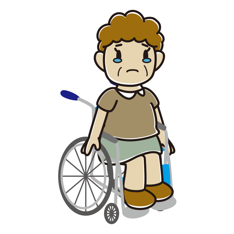 車椅子で泣くおばさんのイラスト【色あり、背景なし】透過PNG