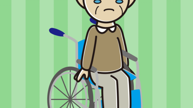 車椅子で泣くおじいさんのイラスト【色、背景あり】PNG