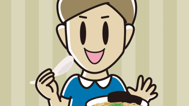 ラーメン・半チャーハンを食べる男性のイラスト【色、背景あり】PNG