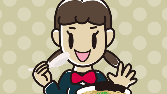 ラーメン・半チャーハンを食べる女子中学生のイラスト【色、背景あり】PNG