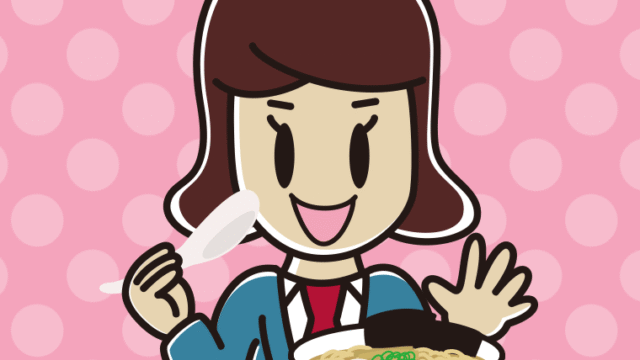 ラーメン・半チャーハンを食べる女子高校生のイラスト【色、背景あり】PNG