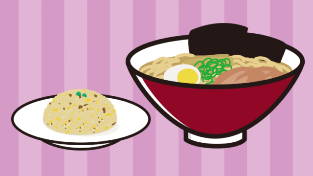 ラーメン・半チャーハンのイラスト【色、背景あり】PNG