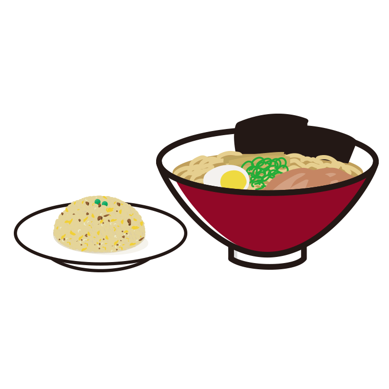 ラーメン・半チャーハンのイラスト【色あり、背景なし】透過PNG