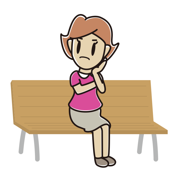 ベンチで考える女性のイラスト【色あり、背景なし】透過PNG