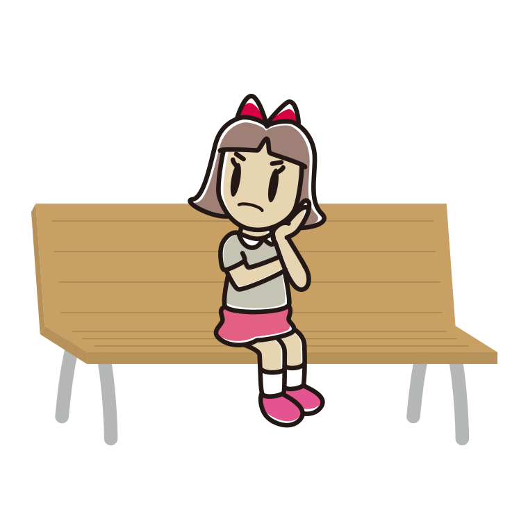 ベンチで考える小学生女子のイラスト【色あり、背景なし】透過PNG