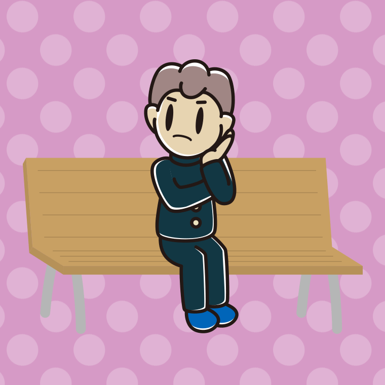 ベンチで考える男子中学生のイラスト【色、背景あり】PNG