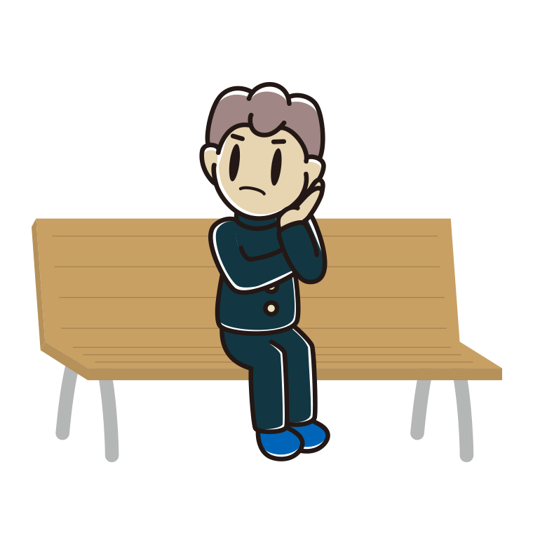 ベンチで考える男子中学生のイラスト【色あり、背景なし】透過PNG