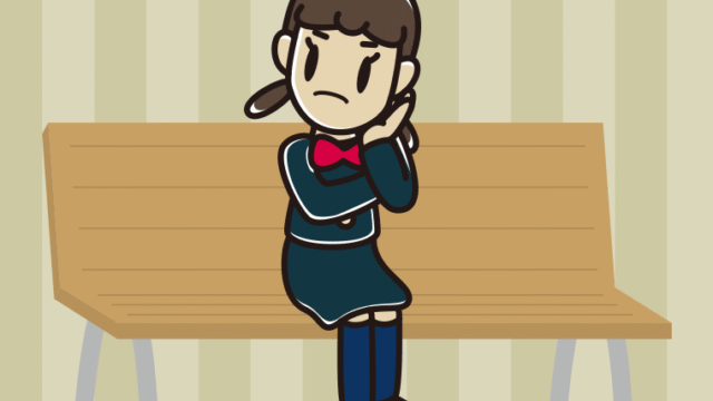 ベンチで考える女子中学生のイラスト【色、背景あり】PNG