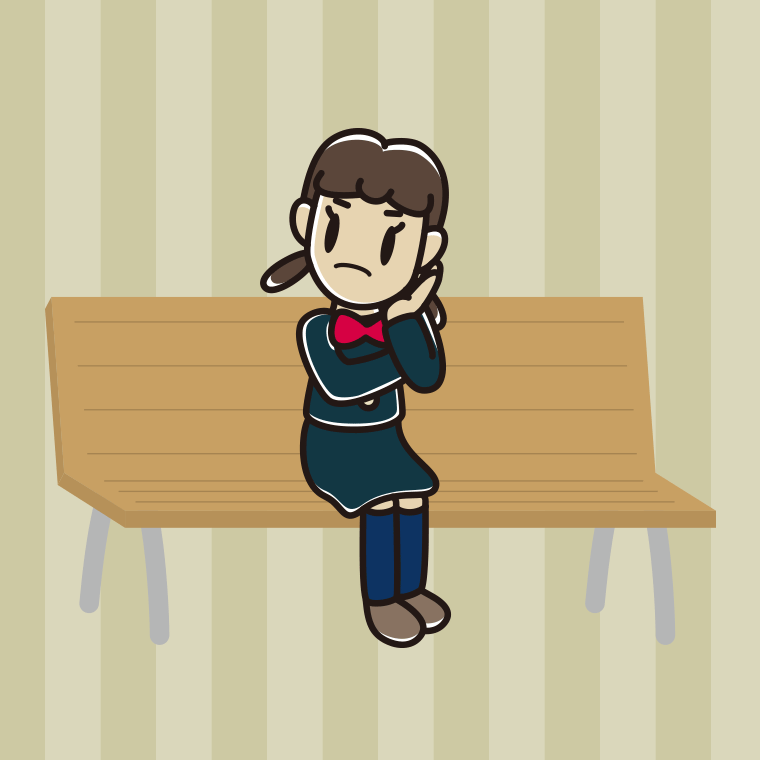 ベンチで考える女子中学生のイラスト【色、背景あり】PNG
