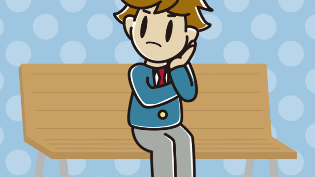 ベンチで考える男子高校生のイラスト【色、背景あり】PNG