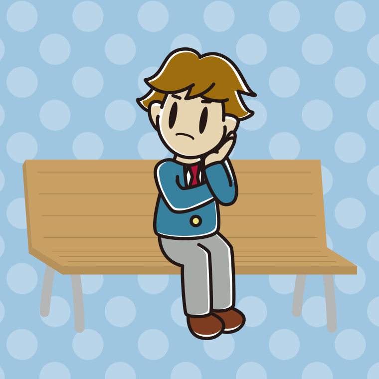 ベンチで考える男子高校生のイラスト【色、背景あり】PNG