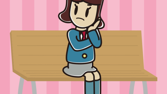 ベンチで考える女子高校生のイラスト【色、背景あり】PNG