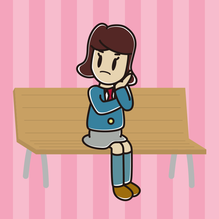 ベンチで考える女子高校生のイラスト【色、背景あり】PNG