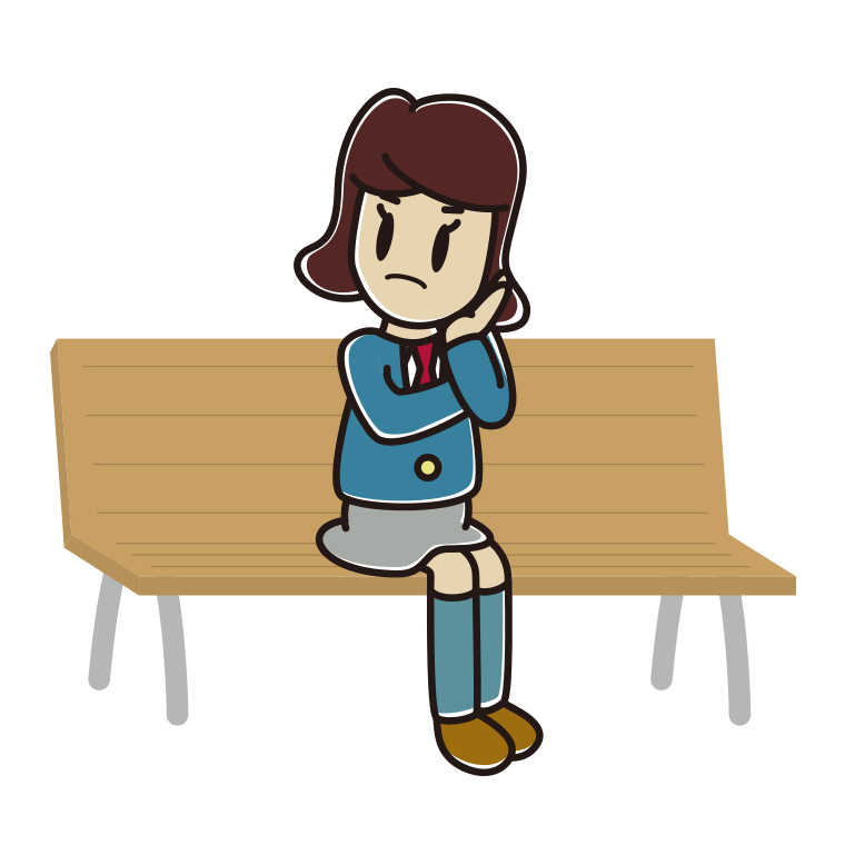ベンチで考える女子高校生のイラスト【色あり、背景なし】透過PNG