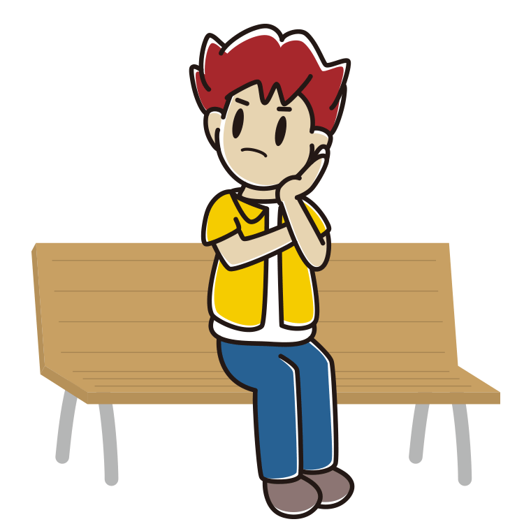 ベンチで考える男子大学生のイラスト【色あり、背景なし】透過PNG