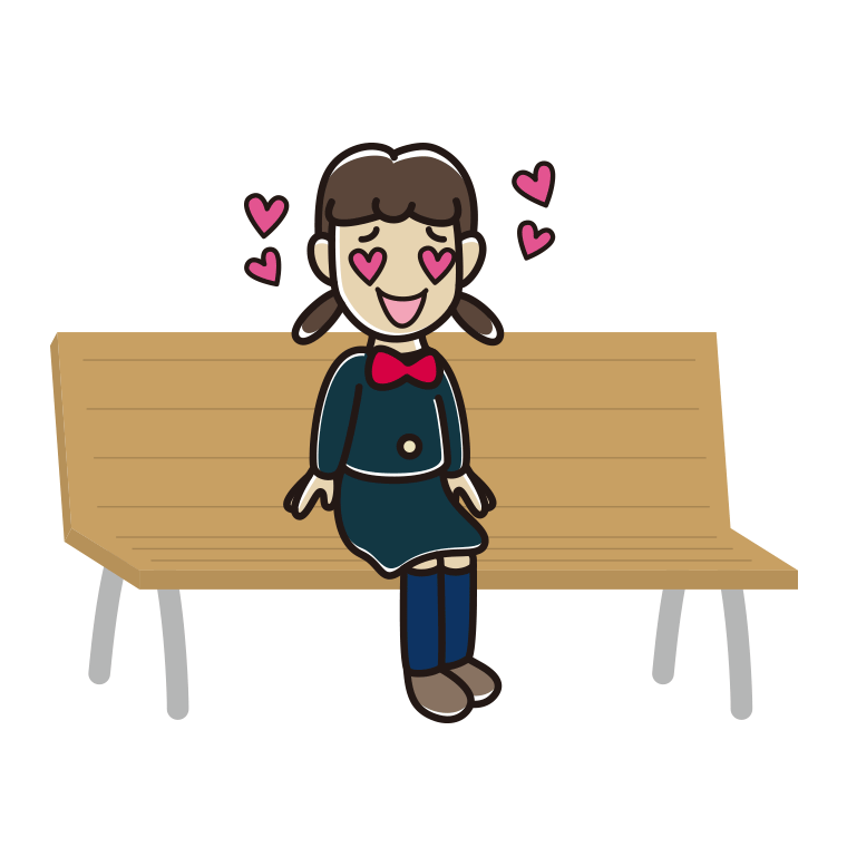 ベンチで目がハートの女子中学生のイラスト【色あり、背景なし】透過PNG