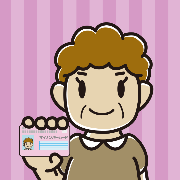 マイナンバーカードを持つおばさんのイラスト【色、背景あり】PNG