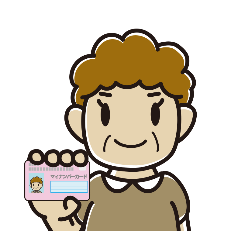 マイナンバーカードを持つおばさんのイラスト【色あり、背景なし】透過PNG