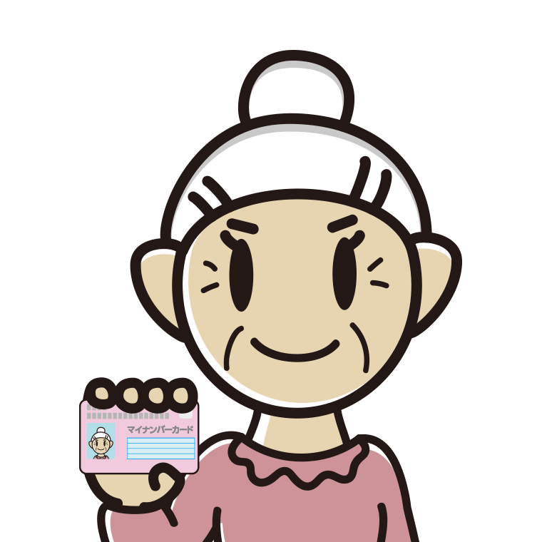 マイナンバーカードを持つおばあさんのイラスト【色あり、背景なし】透過PNG