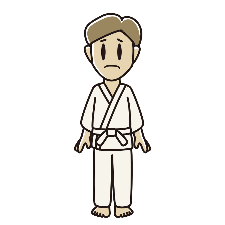 困る道着の男性のイラスト【色あり、背景なし】透過PNG