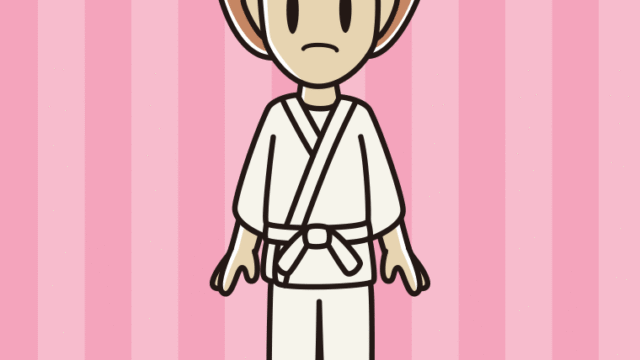 困る道着の女性のイラスト【色、背景あり】PNG