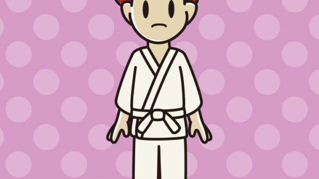 困る道着の男子大学生のイラスト【色、背景あり】PNG