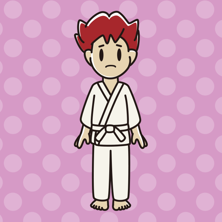 困る道着の男子大学生のイラスト【色、背景あり】PNG