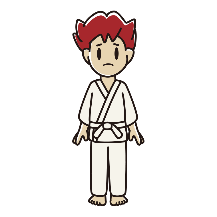 困る道着の男子大学生のイラスト【色あり、背景なし】透過PNG