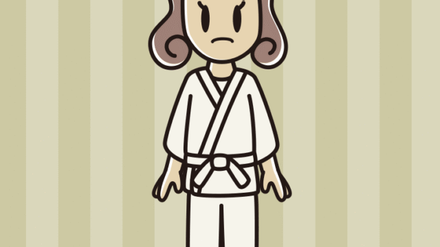 困る道着の女子大学生のイラスト【色、背景あり】PNG