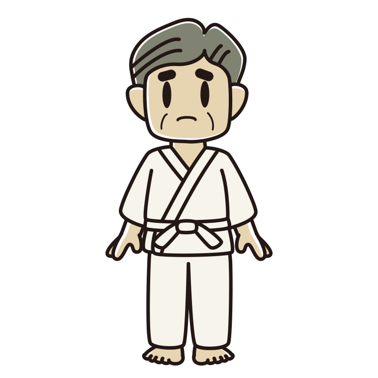 困る道着のおじさんのイラスト【色あり、背景なし】透過PNG