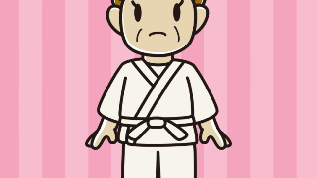 困る道着のおばさんのイラスト【色、背景あり】PNG