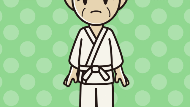 困る道着のおじいさんのイラスト【色、背景あり】PNG