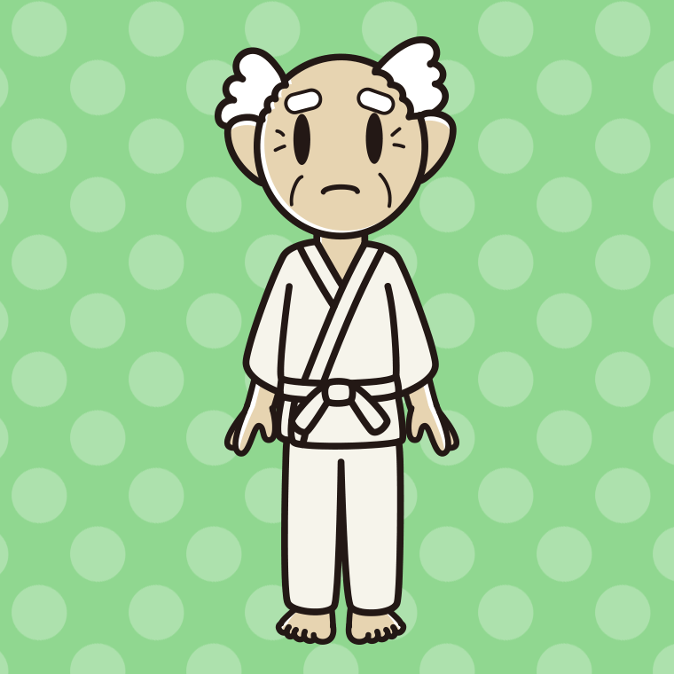 困る道着のおじいさんのイラスト【色、背景あり】PNG