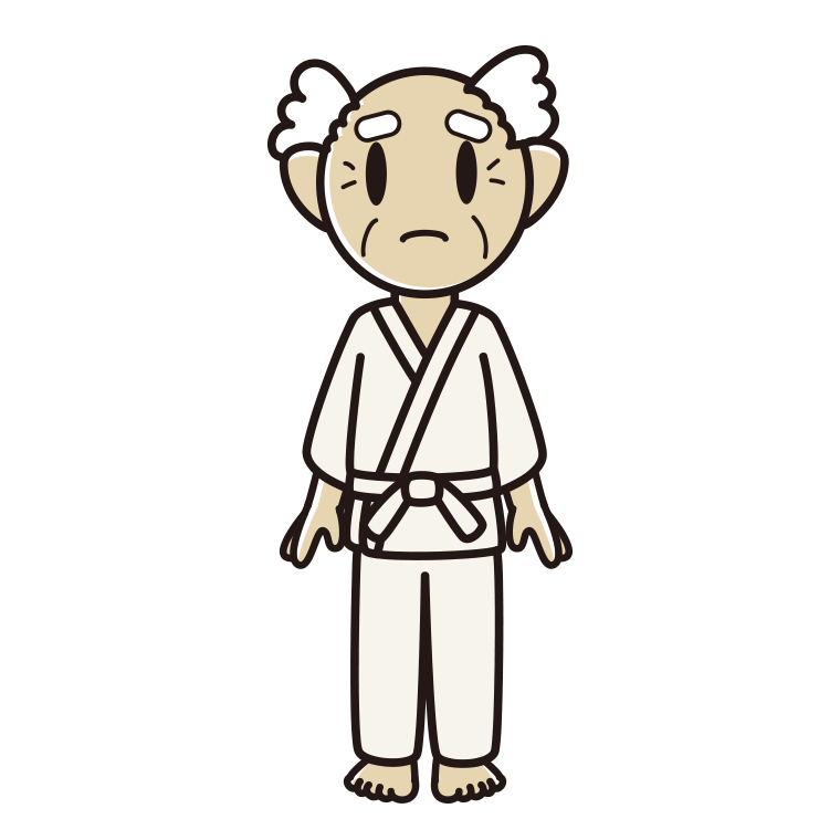 困る道着のおじいさんのイラスト【色あり、背景なし】透過PNG