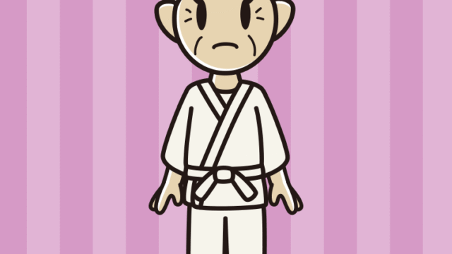 困る道着のおばあさんのイラスト【色、背景あり】PNG