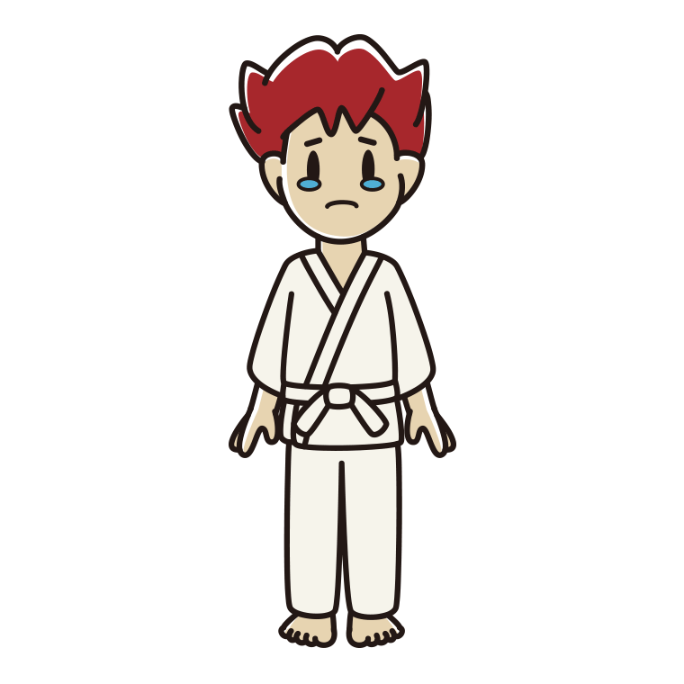 泣く道着の男子大学生のイラスト【色あり、背景なし】透過PNG