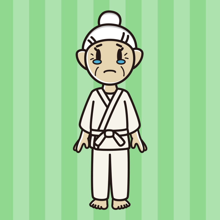 泣く道着のおばあさんのイラスト【色、背景あり】PNG