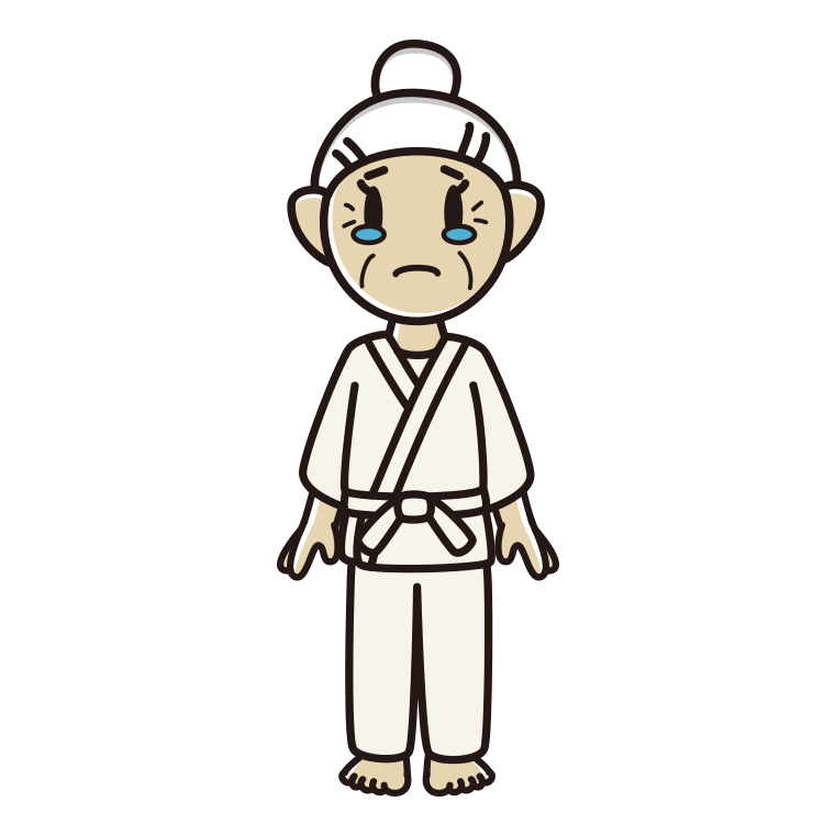 泣く道着のおばあさんのイラスト【色あり、背景なし】透過PNG
