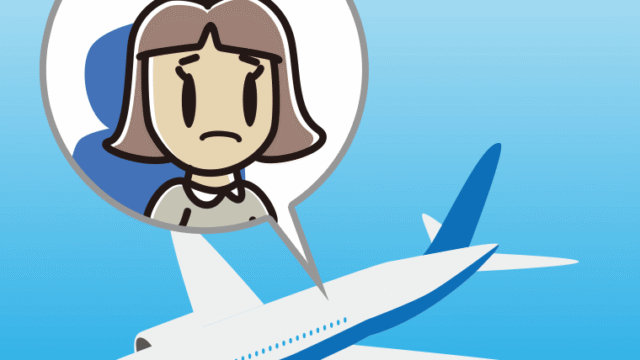 飛行機で困る小学生女子のイラスト【色、背景あり】PNG