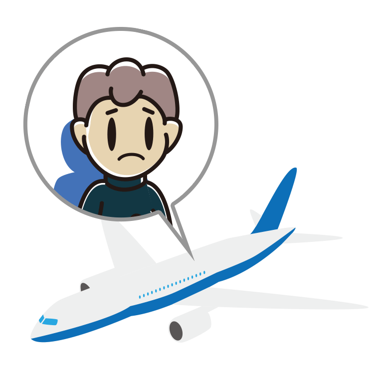 飛行機で困る男子中学生のイラスト【色あり、背景なし】透過PNG