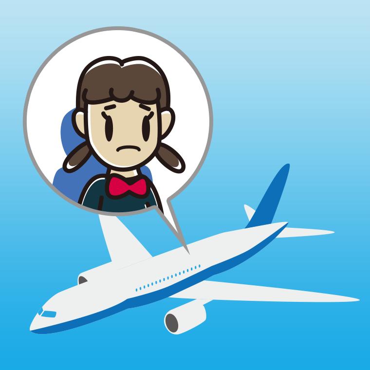 飛行機で困る女子中学生のイラスト【色、背景あり】PNG